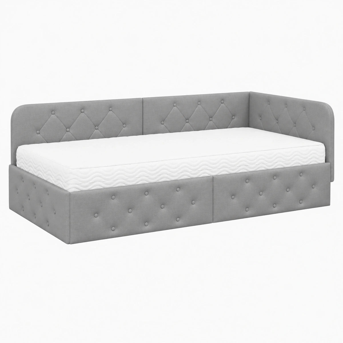 Letto angolare salvaspazio con materasso 90x190 cm e testiera regolabile