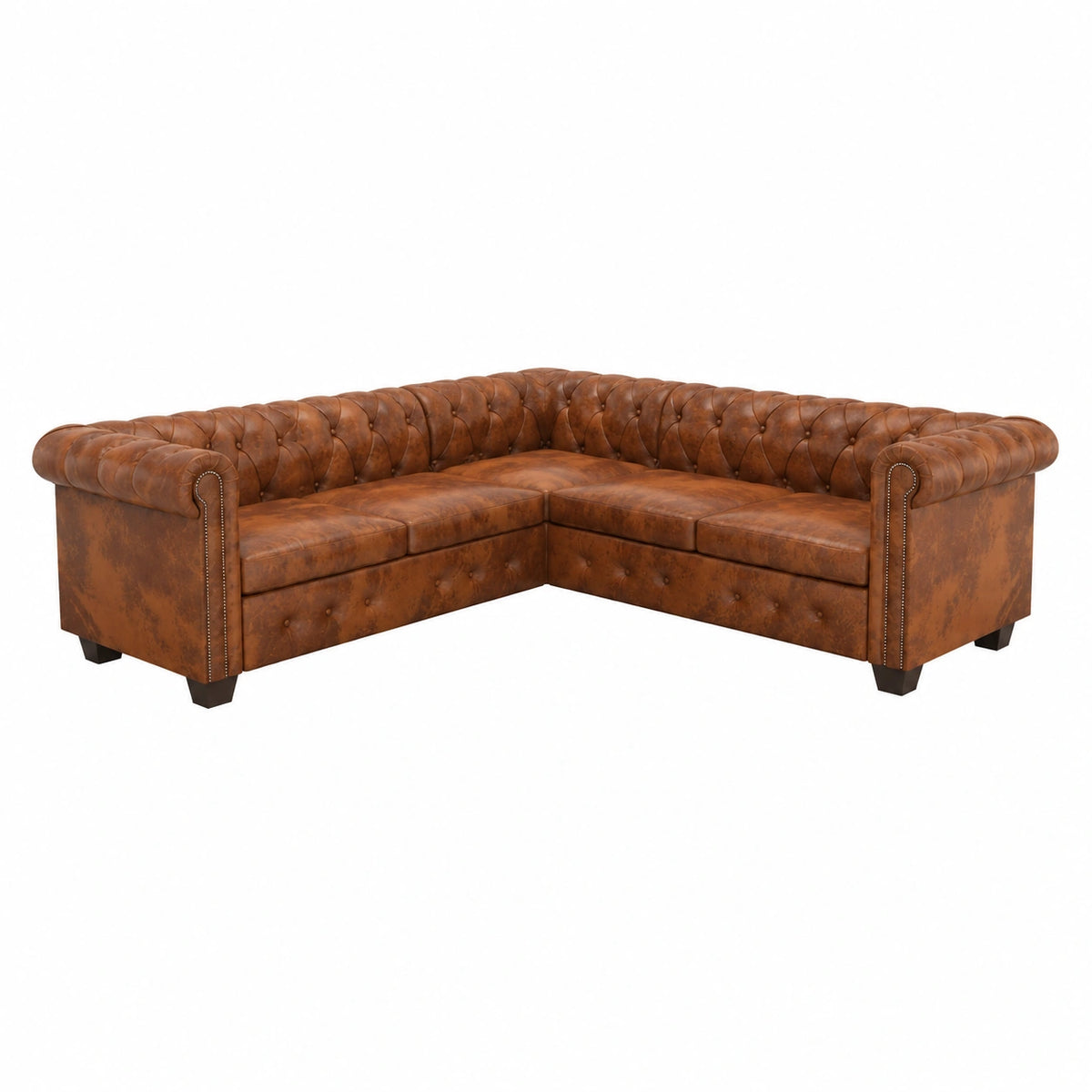 Divano Angolare Chesterfield 6 Posti in Similpelle con Rivetti
