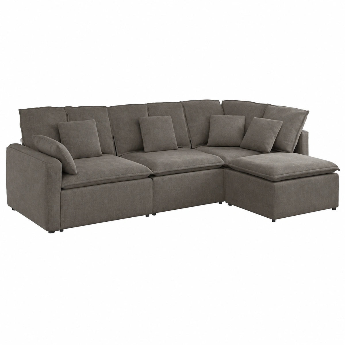 Divano Componibile Angolare in Velluto a Coste Grigio Chiaro con Cuscini, 4 Pezzi, 312x205x64 cm