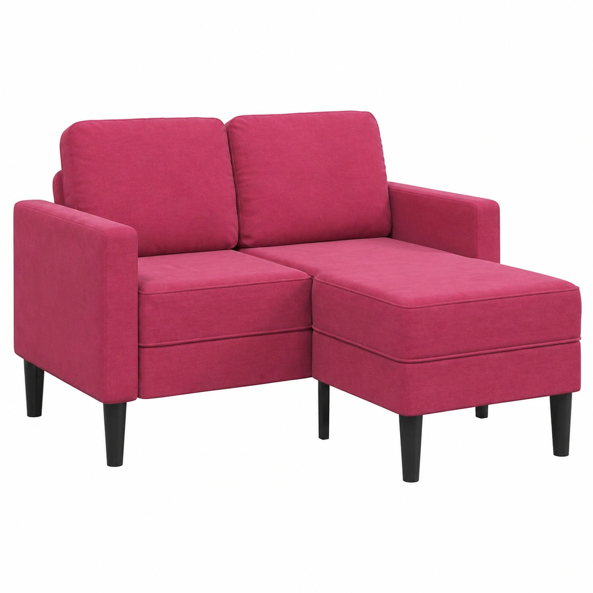 Divano Angolare 2 Posti con Chaise Longue Rosso Bordeaux in Velluto 125 cm