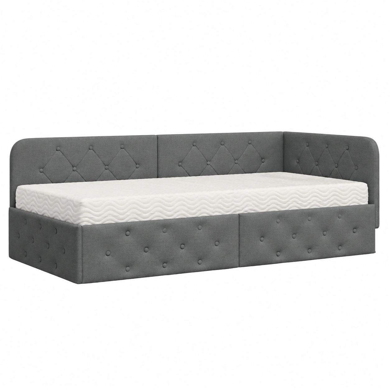 Letto angolare salvaspazio con materasso grigio 90x190 cm e testiera imbottita
