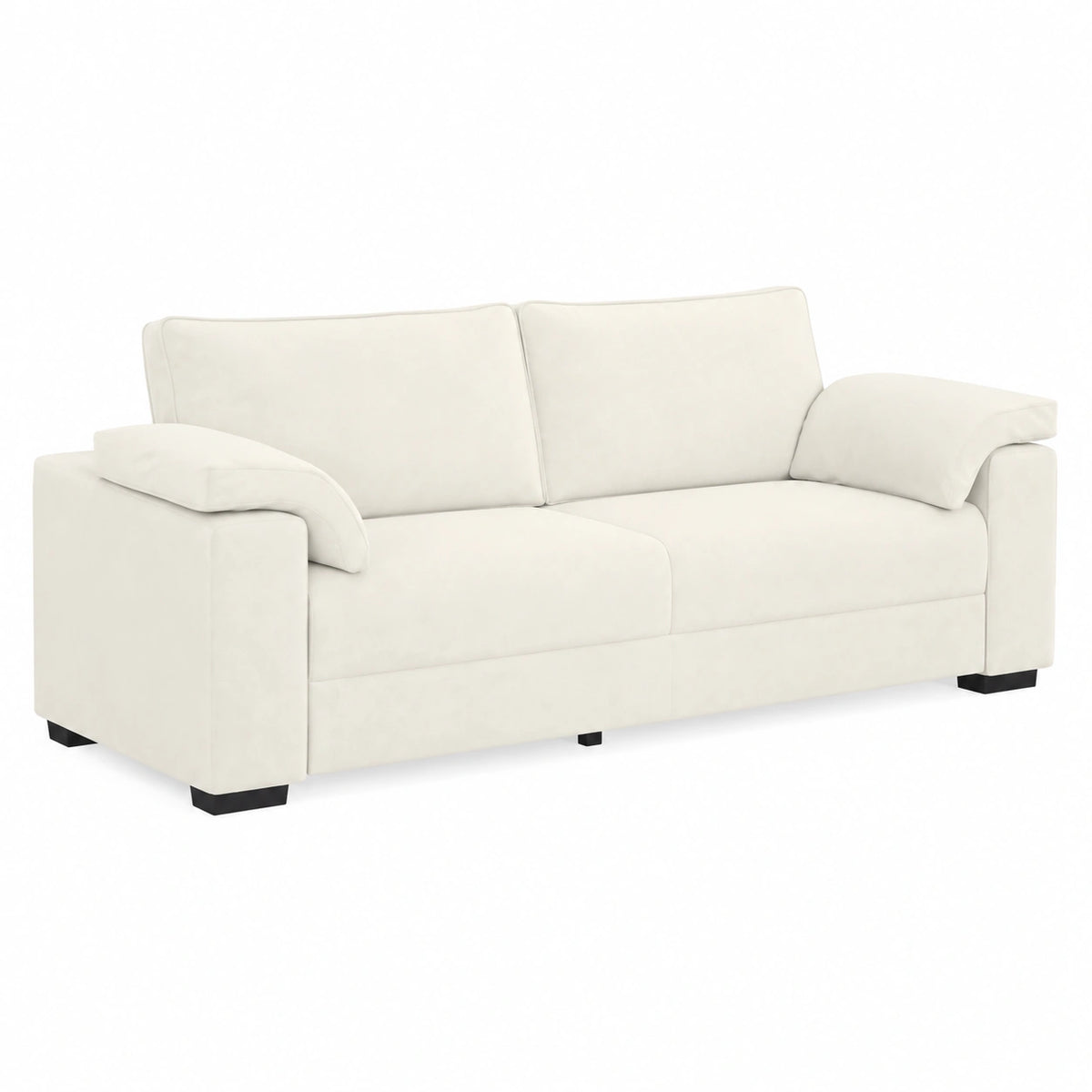Divano grande in velluto crema 3 posti, design moderno con cuscini rimovibili