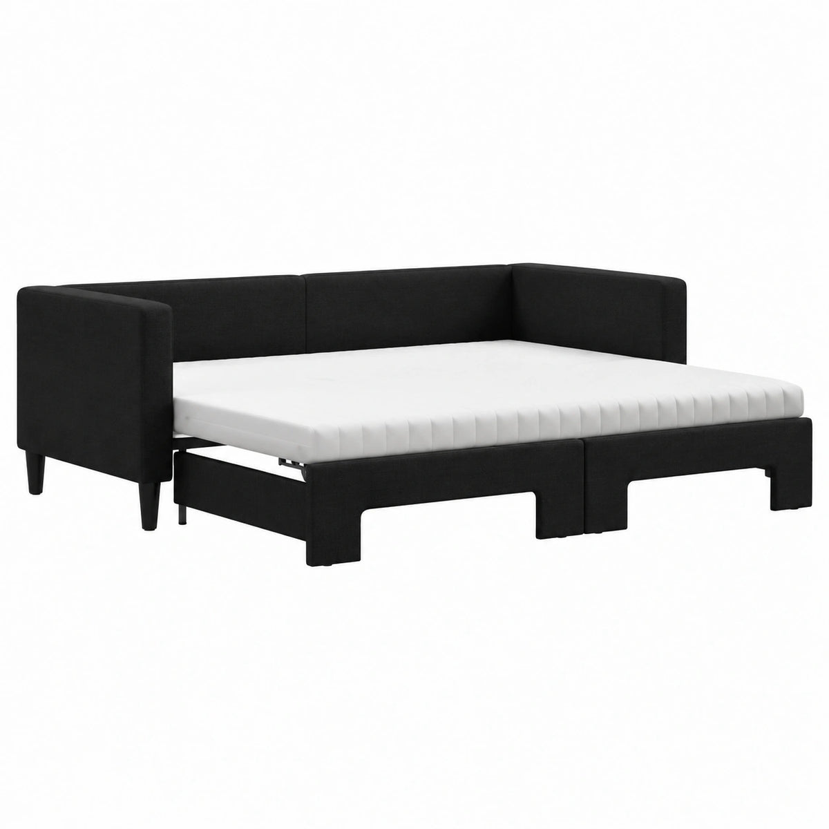 Letto estensibile 90x190 cm nero con 2 materassi 10 cm in metallo e legno, divano letto per ospiti e ragazzi