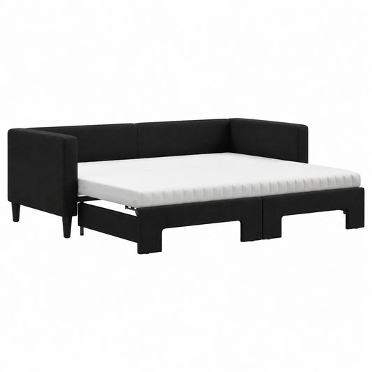 Letto estensibile 90x190 cm nero con 2 materassi 10 cm in metallo e legno, divano letto per ospiti e ragazzi
