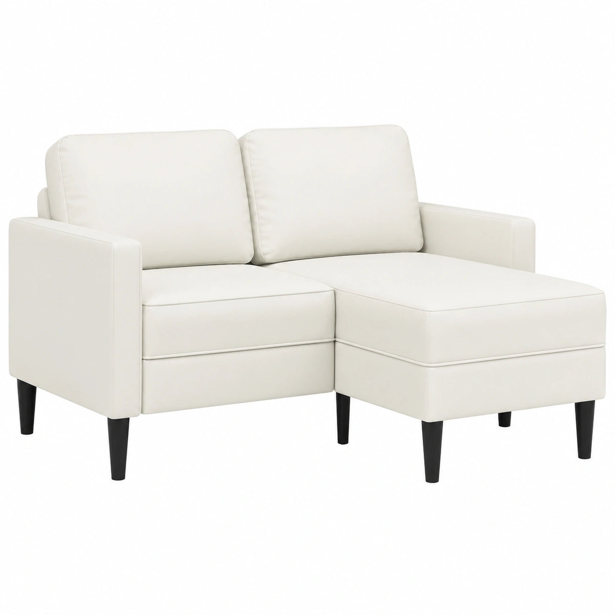 Divano angolare L in velluto crema con chaise longue, 2 posti, 125 cm, arredo moderno robusto per soggiorno