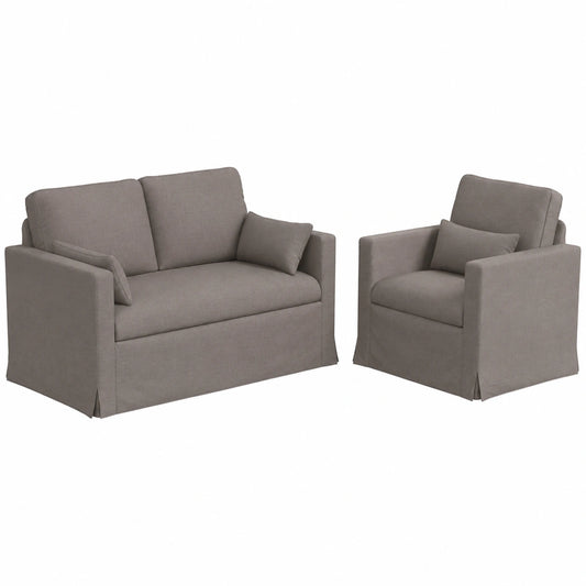 Coppia di Divani Moderni in Tessuto Tortora con Gambe Nere, 139x78x80 cm
