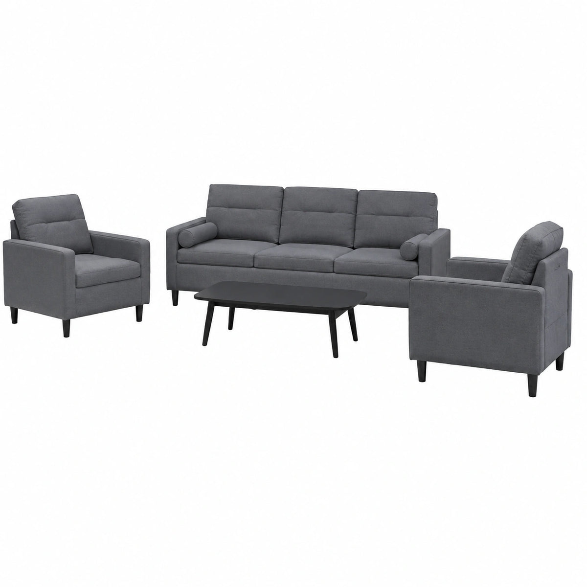 Set di 4 divani angolari in velluto grigio scuro con struttura in metallo, design moderno per soggiorno e ufficio