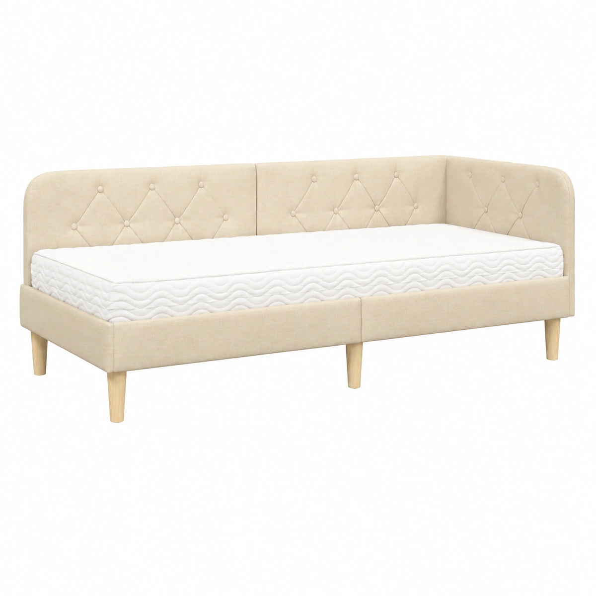Letto Angolare Convertibile 80x200 cm con Materasso, Divano Letto Salvaspazio Crema per Cameretta e Appartamento
