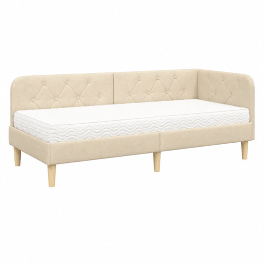 Letto Angolare Convertibile 80x200 cm con Materasso, Divano Letto Salvaspazio Crema per Cameretta e Appartamento