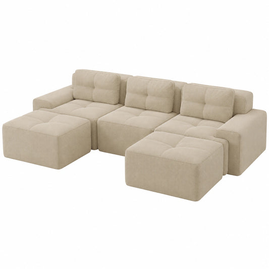 Divano modulare Cord a U con Letto a Scomparsa, Ottomano e Seduta Profonda, Senza Montaggio, Beige