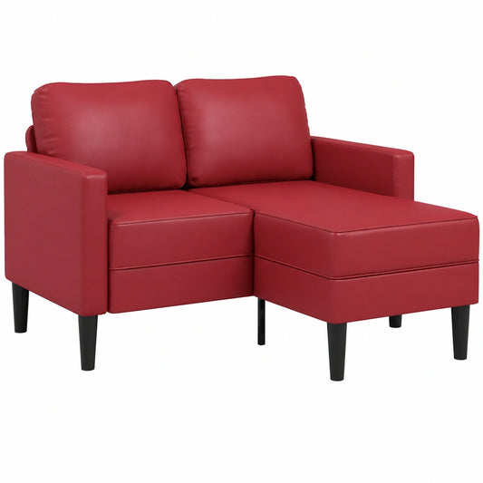 Divano angolare moderno a 2 posti in ecopelle bordeaux con chaise longue, 125 cm, ideale per soggiorno