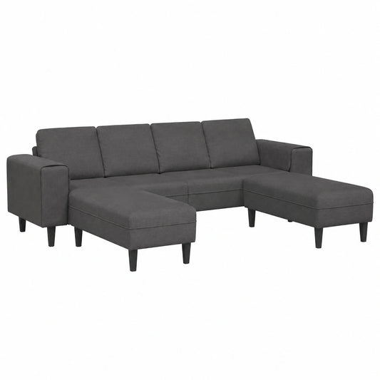 Divano a U in corda grigio scuro 250x188x76 cm con 4 cuscini per soggiorno moderno