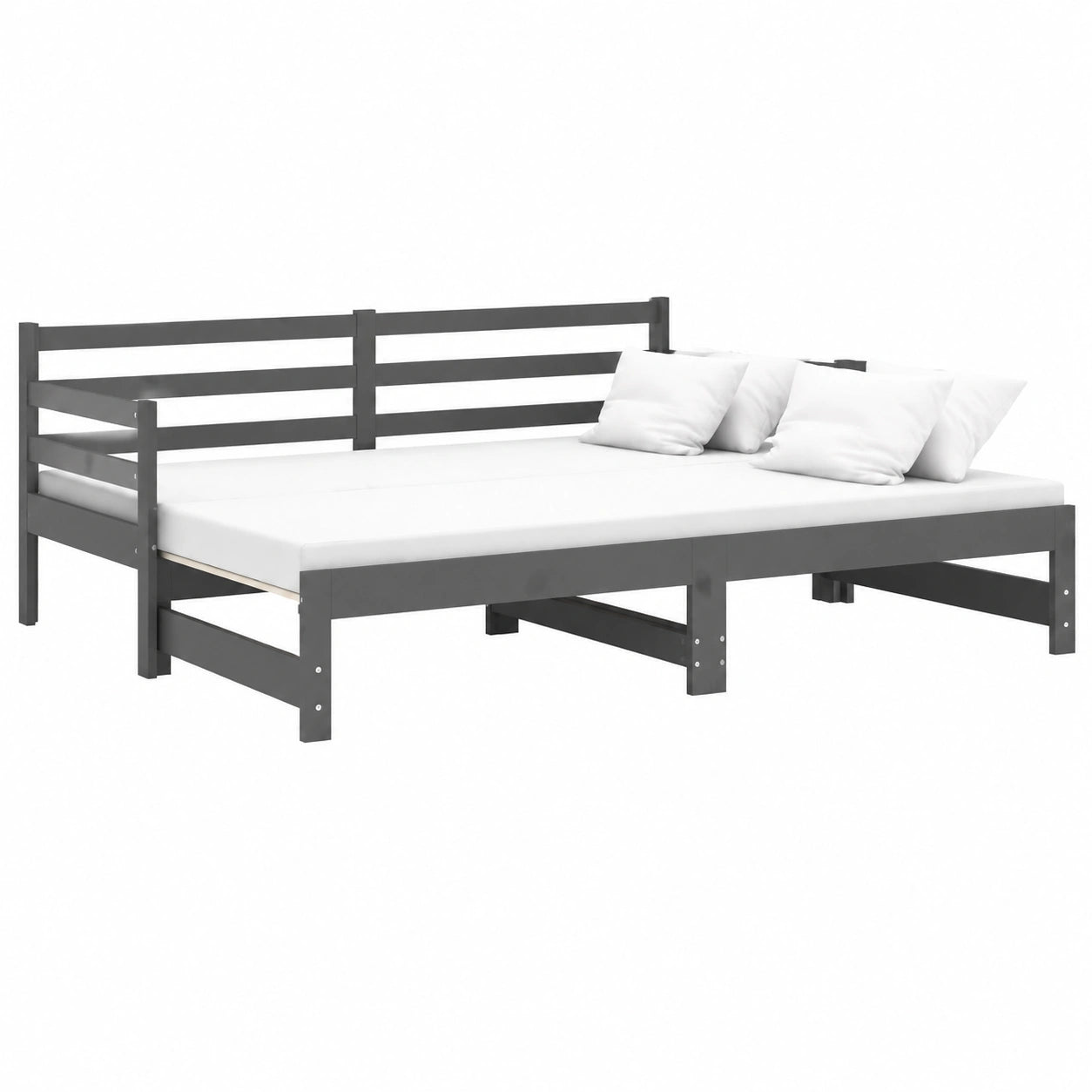 Divano Letto Estensibile in Legno di Pino Grigio 203x183 cm, Ideale per Piccoli Spazi