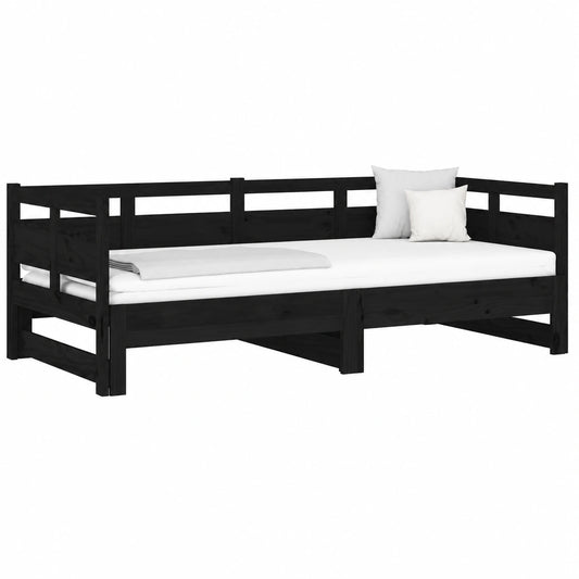 Letto allungabile in legno di pino nero, ideale per piccoli spazi e uffici