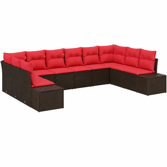 Set modulare 10 pezzi in polyrattan marrone per esterni