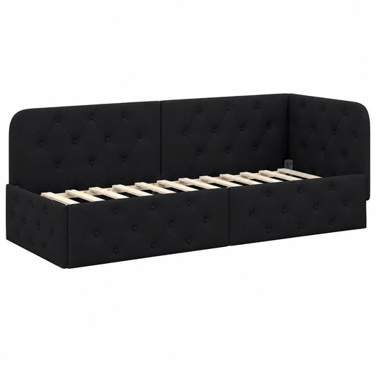 Letto angolare nero moderno 80x200 cm in tessuto con bracciolo reversibile