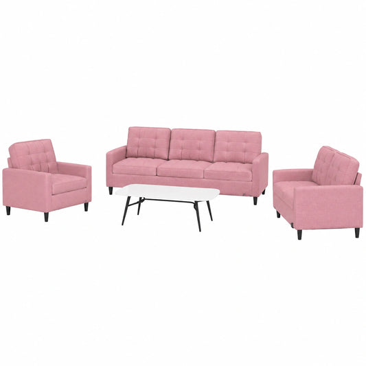 Divano angolare moderno in velluto rosa con struttura in metallo, set 4 pezzi per soggiorno