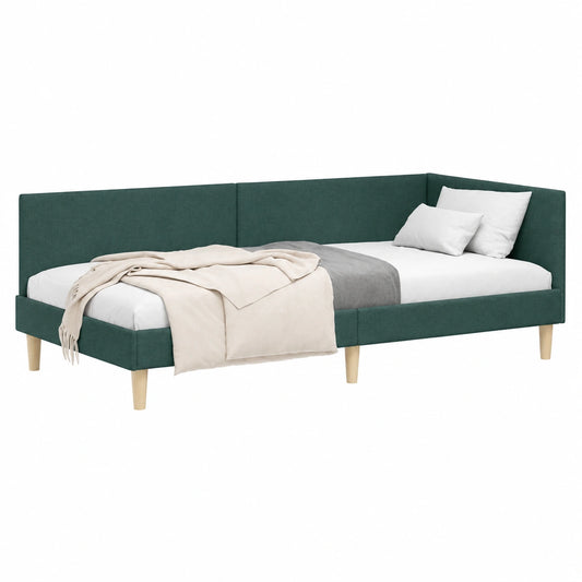 Letto Angolare Verde Scuro con Testiera Regolabile 80x200 cm