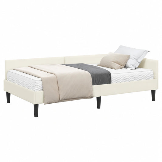 Letto angolare in velluto crema con materasso 204x94 cm, testiera regolabile, divano letto salvaspazio per camera da letto e ospiti