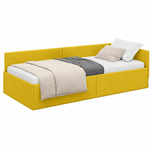 Divano Letto Angolare 90x190 cm in Velluto Giallo con Testiera, Soluzione Salvaspazio per Appartamenti, Camerette e Uffici