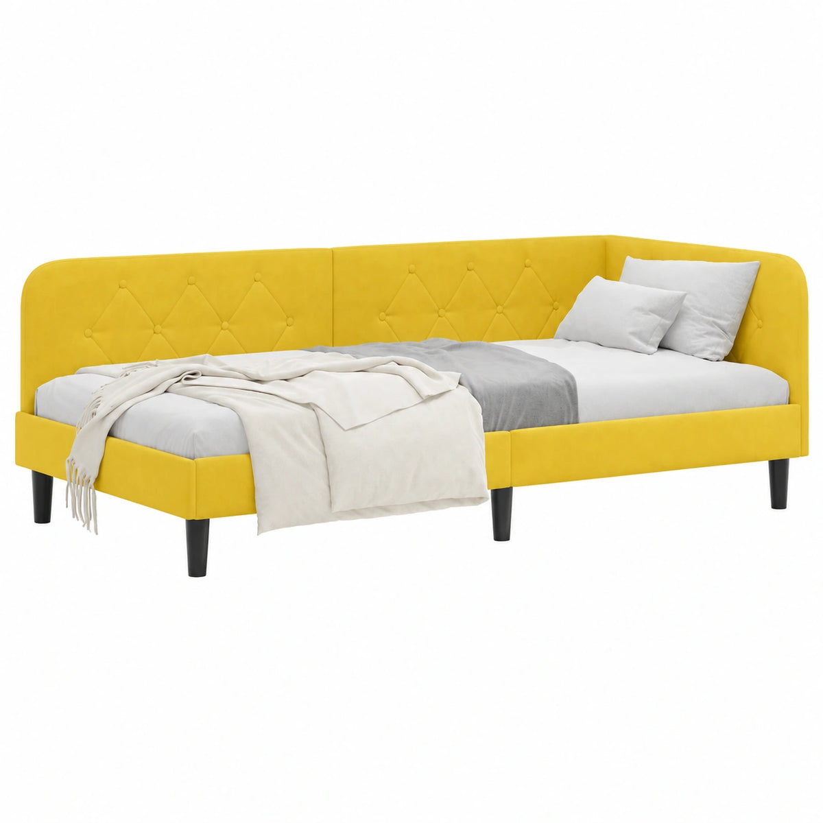 Letto a L giallo 100x200 cm con rete a doghe per stanza moderna