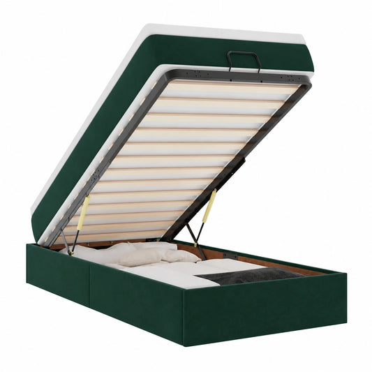 Divano Letto Verde Smeraldo 90x200 cm in Velluto con Materasso a Molle, Ideale per Camerette e Piccoli Spazi
