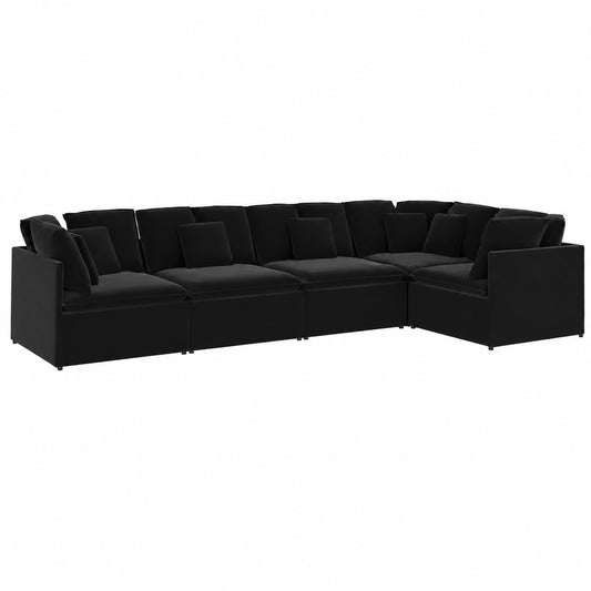 Divano angolare modulare in velluto nero, set 5 pezzi per soggiorno, 400 x 200 x 64 cm, morbido e robusto