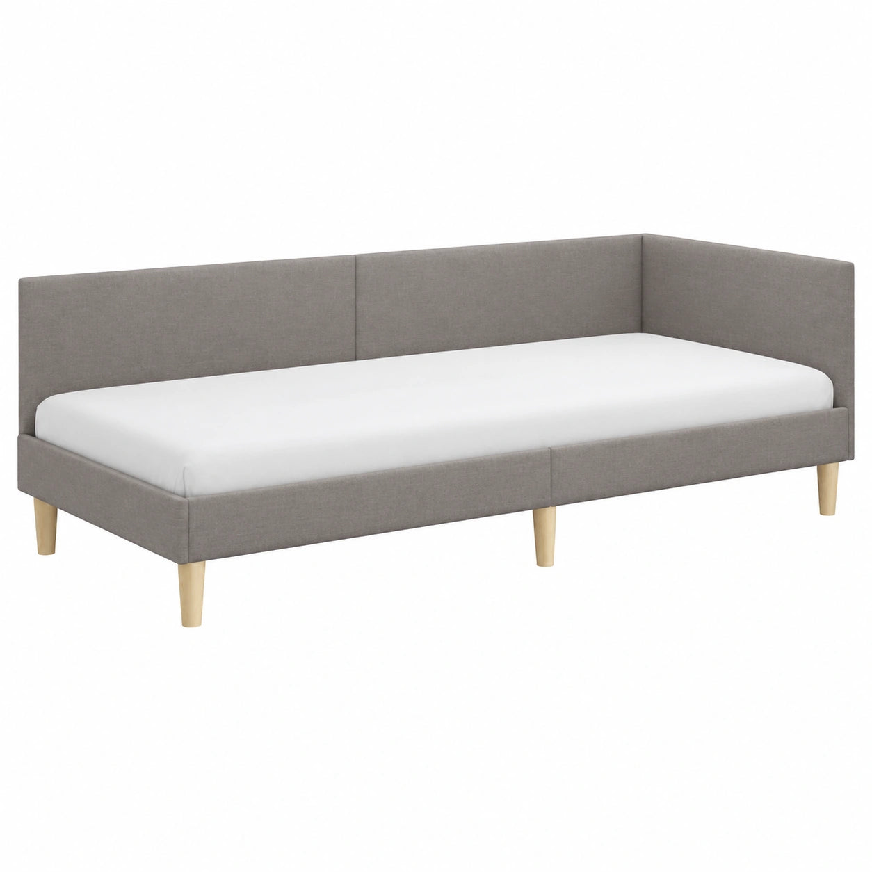 Struttura letto angolare 100x200 cm, tessuto tortora, multifunzione per piccoli spazi
