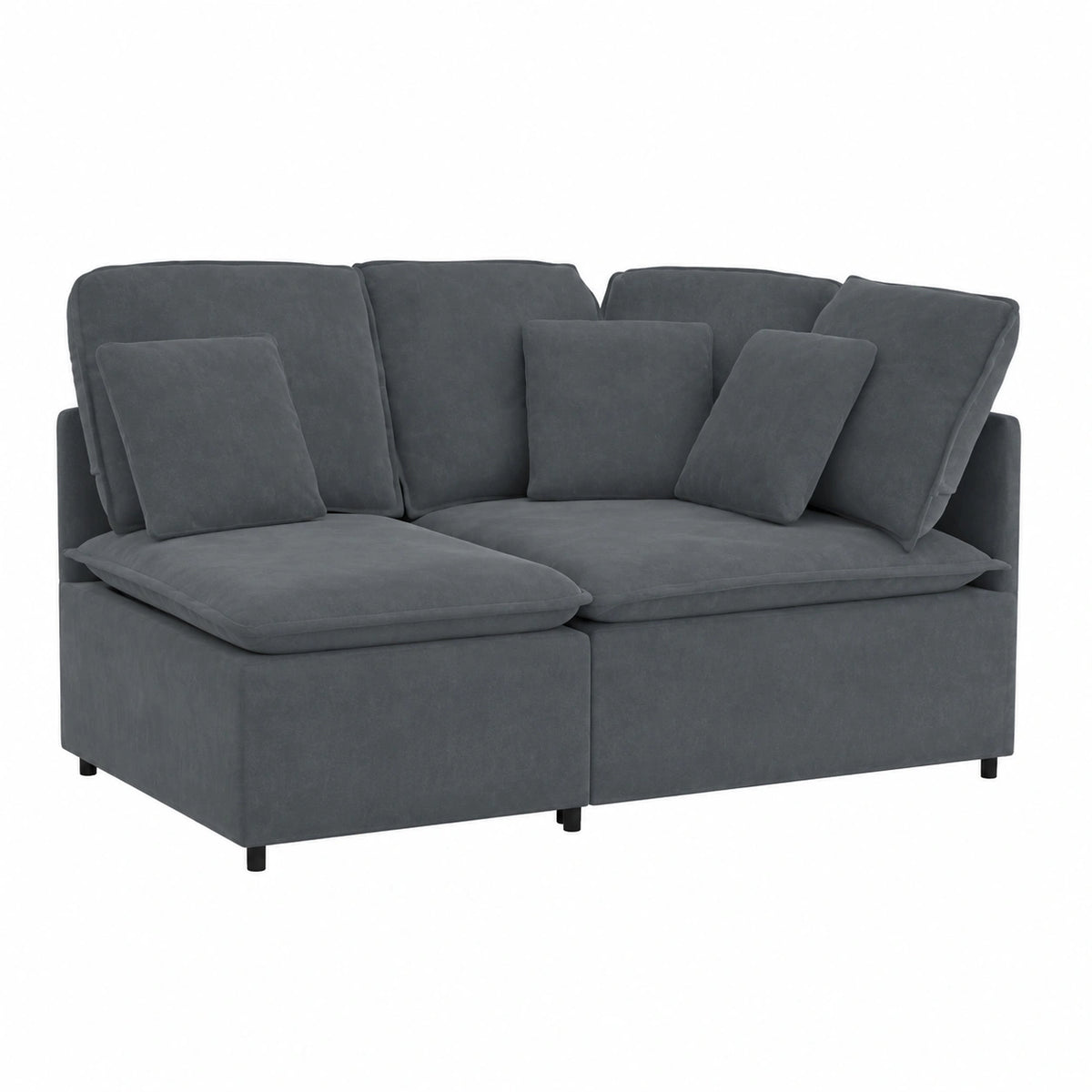 Divano modulare angolare in tessuto grigio scuro con chaise longue, 100 cm, per soggiorno elegante