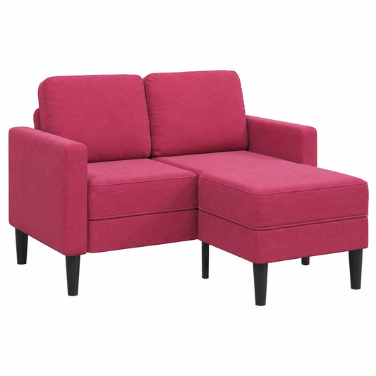 Divano Angolare 2 Posti con Chaise Longue Rosso Bordeaux in Velluto 125 cm