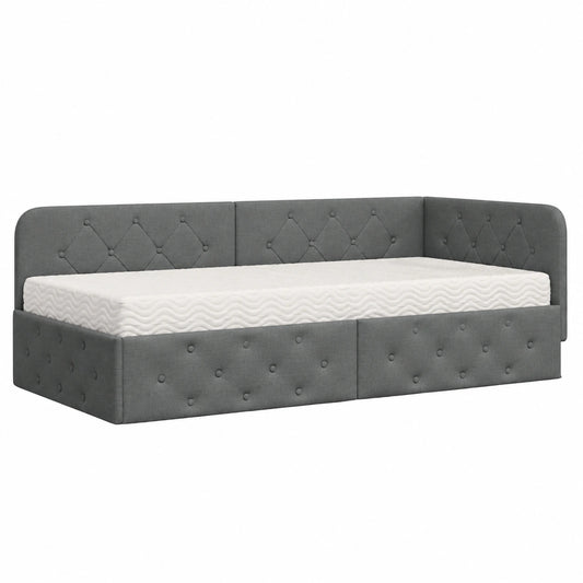 Letto angolare salvaspazio con materasso grigio 90x190 cm e testiera imbottita