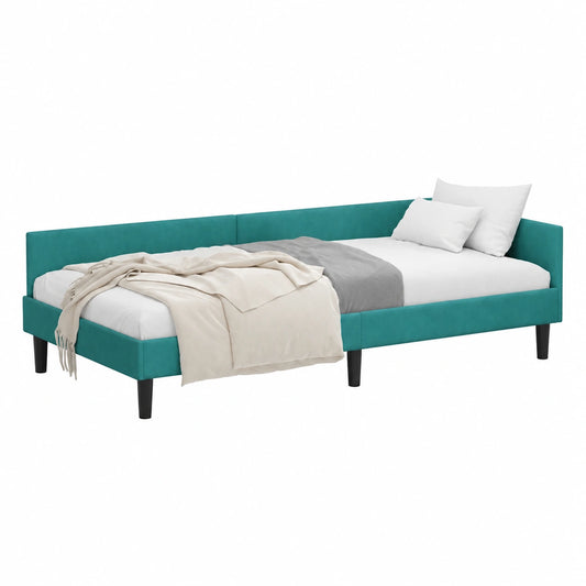 Struttura letto angolare in velluto turchese 80x200 cm con rete a doghe, divano letto moderno per spazi piccoli