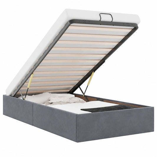 Divano Letto Singolo 90x200 cm in Velluto Grigio Scuro con Sollevamento Idraulico, Ideale per Camerette e Spazi Compatti