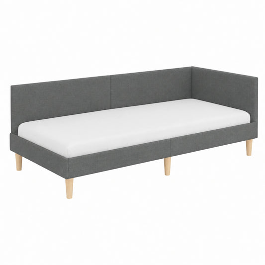 Struttura letto angolare tessuto grigio scuro 100x200 cm, divano-letto multifunzionale salvaspazio con rete a doghe