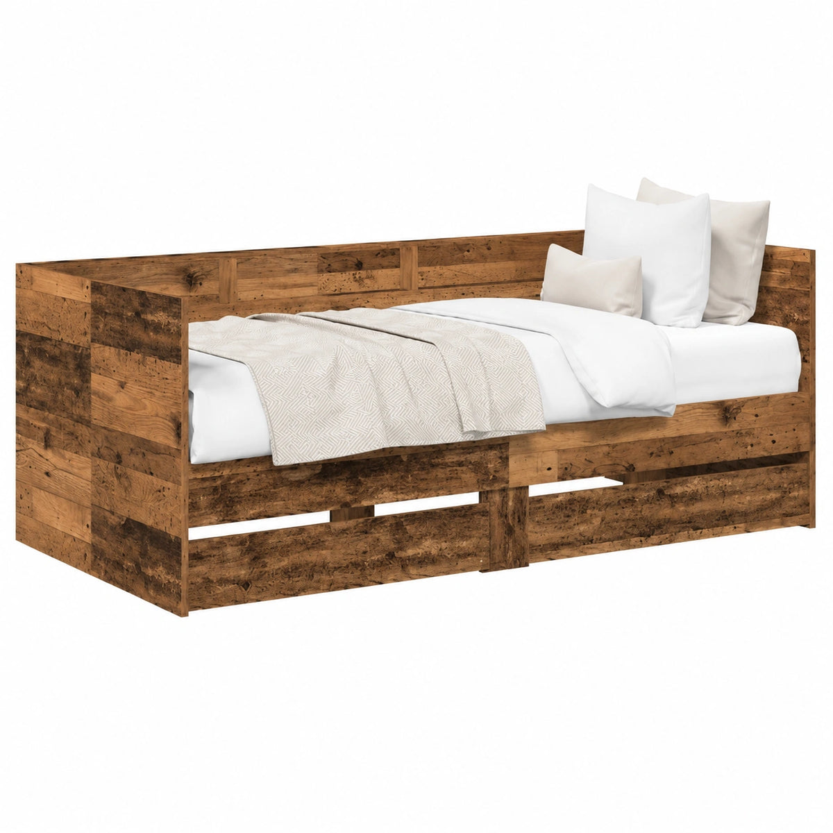 Divano letto moderno in legno anticato con cassetto, 75x190 cm, salvaspazio per ospiti e ragazzi