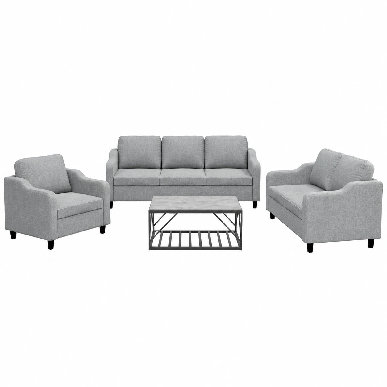Set 3 Divani Angolari in Tessuto Grigio Chiaro con Cuscini, Moderno per Soggiorno e Ufficio, Dimensioni 78/138/198 cm