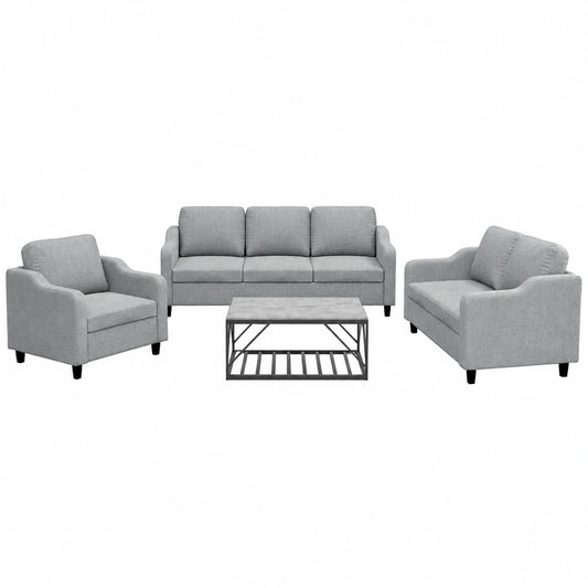 Set 3 Divani Angolari in Tessuto Grigio Chiaro con Cuscini, Moderno per Soggiorno e Ufficio, Dimensioni 78/138/198 cm