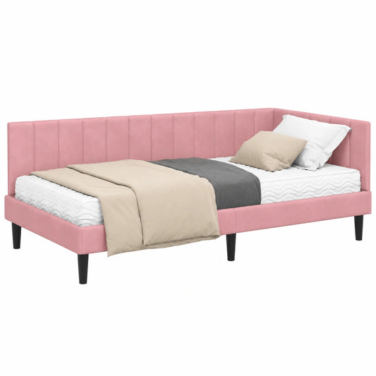 Letto Angolare in Velluto Grigio con Materasso 90x190 cm, Design Moderno e Funzione Salvaspazio