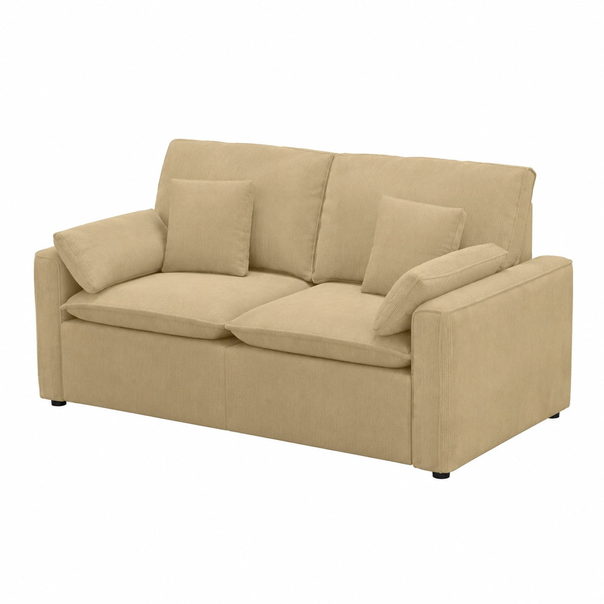 Divano angolare modulare grigio-verde con cuscini, rivestimento in tessuto a coste, struttura metallica, 224x105x64 cm, set da 2 per soggiorno e camera degli ospiti
