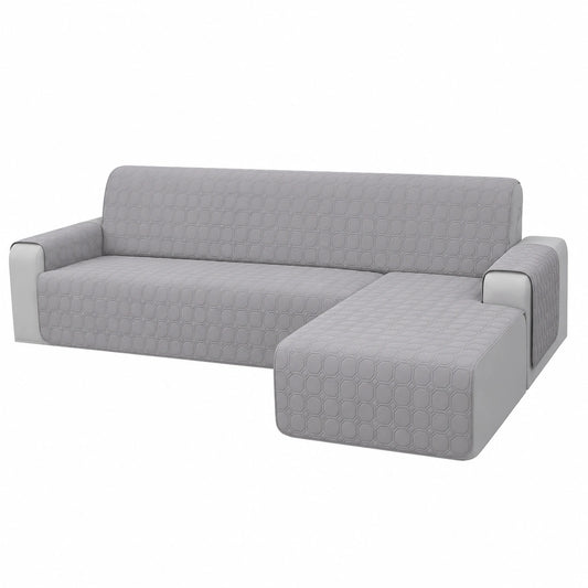 Copridivano Impermeabile Chaise Longue 2 Posti, Universale Reversibile Antigraffio, Grigio Chiaro