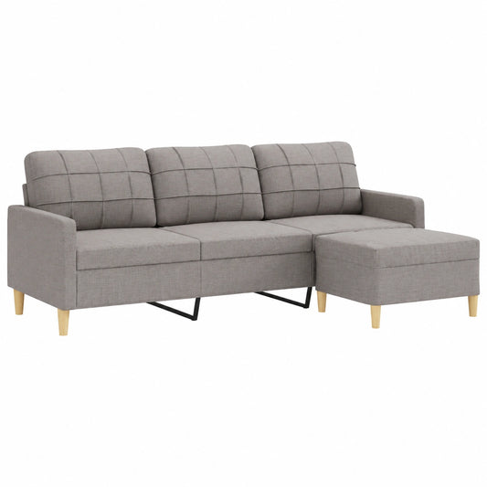 Divano angolare 3 posti in tessuto tortora con poggiapiedi, 210 cm, design moderno e struttura in metallo, imbottitura comoda per soggiorno