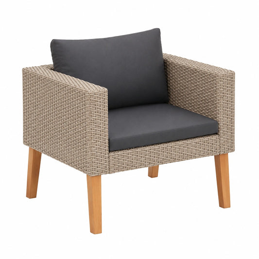 Divano da Giardino in Polyrattan Beige con Cuscini