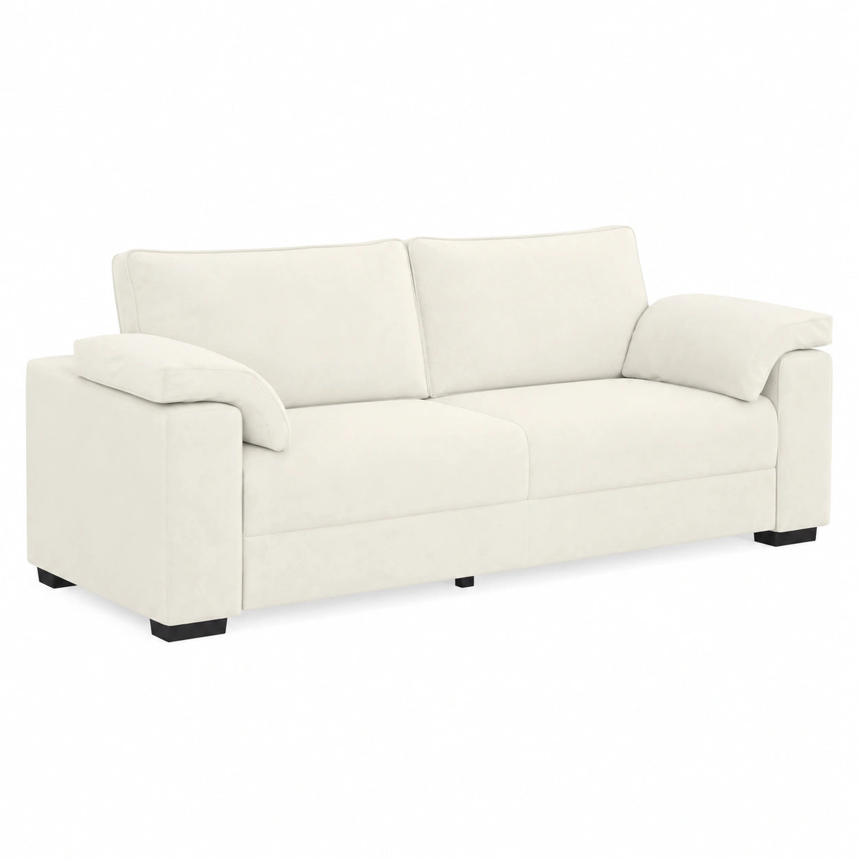 Divano grande in velluto crema 3 posti, design moderno con cuscini rimovibili