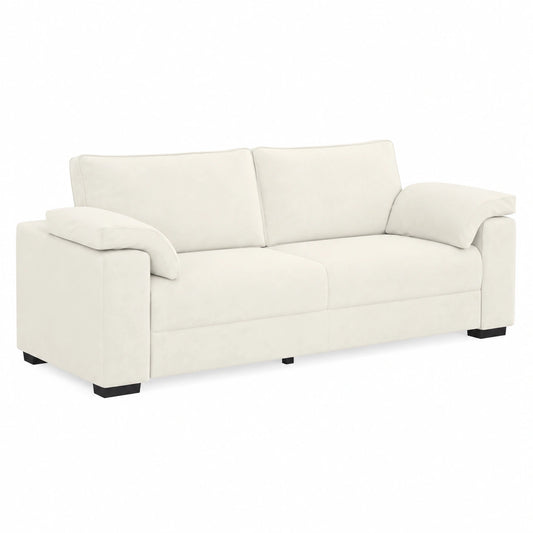 Divano grande in velluto crema 3 posti, design moderno con cuscini rimovibili