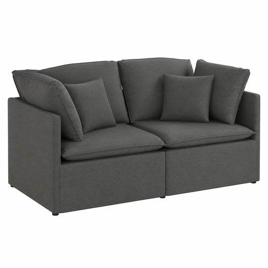 Divano angolare modulare in tessuto grigio scuro con imbottitura in schiuma e telaio in metallo 200x100x64 cm