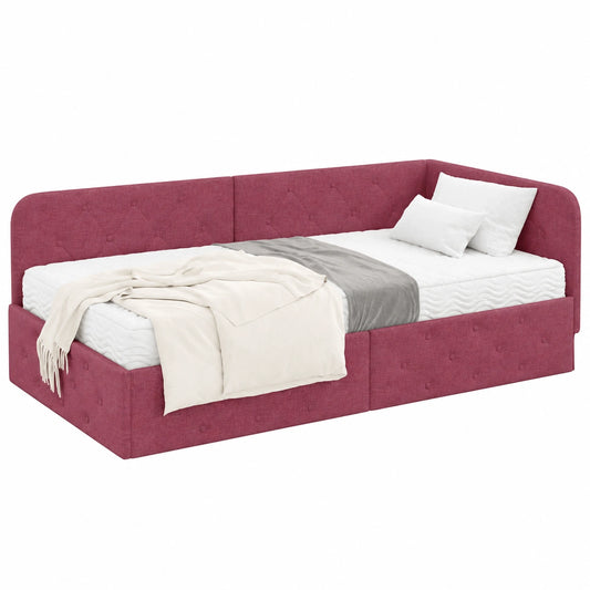 Letto angolare a L con materasso rosso 100x200 cm per camere e appartamenti