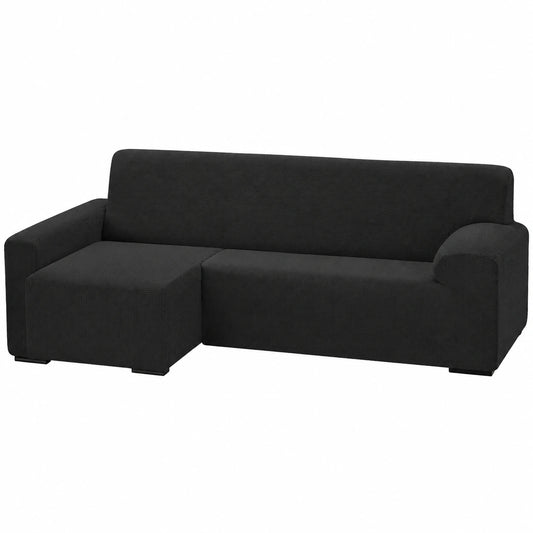 Fodera Elasticizzata per Divano con Penisola Ulisse 240-280 cm, Sinistra, Nero