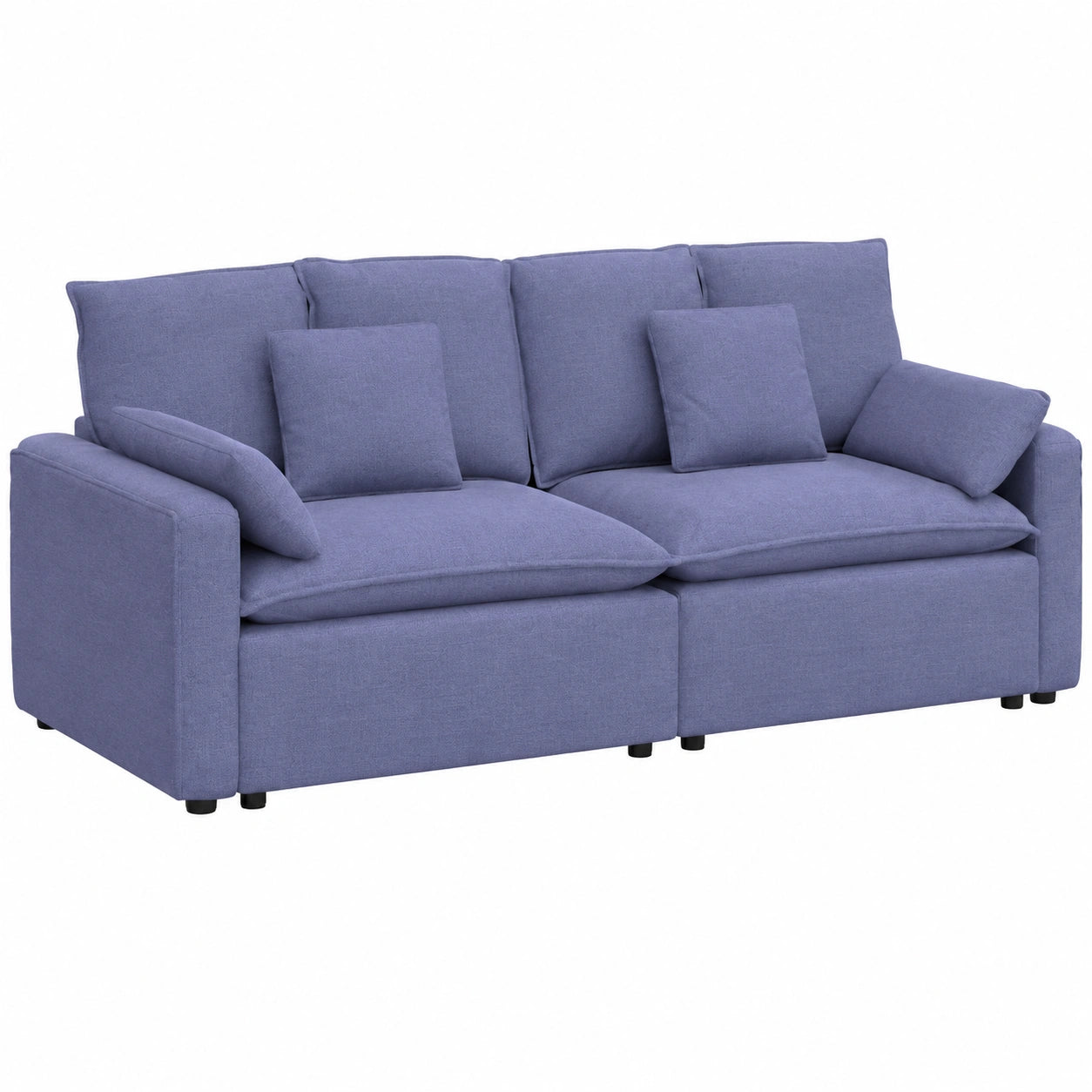 Divano modulare in tessuto blu, struttura metallica, 224x105x64 cm, ideale per soggiorni moderni
