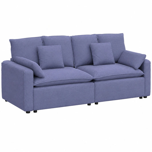 Divano modulare in tessuto blu, struttura metallica, 224x105x64 cm, ideale per soggiorni moderni
