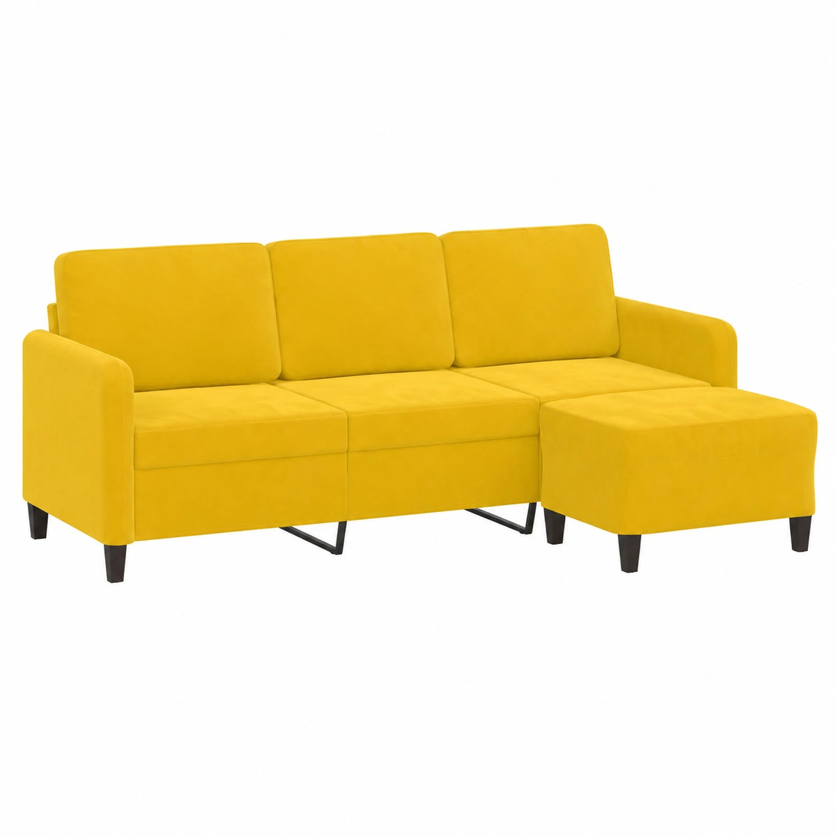 Divano angolare 3 posti in velluto giallo con sgabello, design moderno per salotto, camera e balcone
